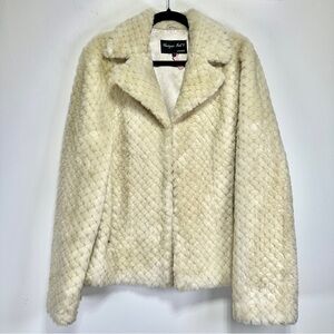 Unique Int’l Cream Faux Fur Jacket | Textured Winter Coat | Size L